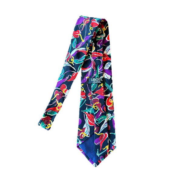 Vintage Liberty of London Black Floral Foliage Archival Print Neck Tie EUC - Picture 1 of 5